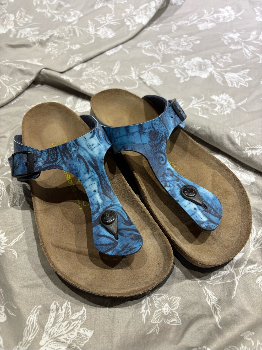 New Birkenstock Papillio blue print synthetic upper sandals 8 39